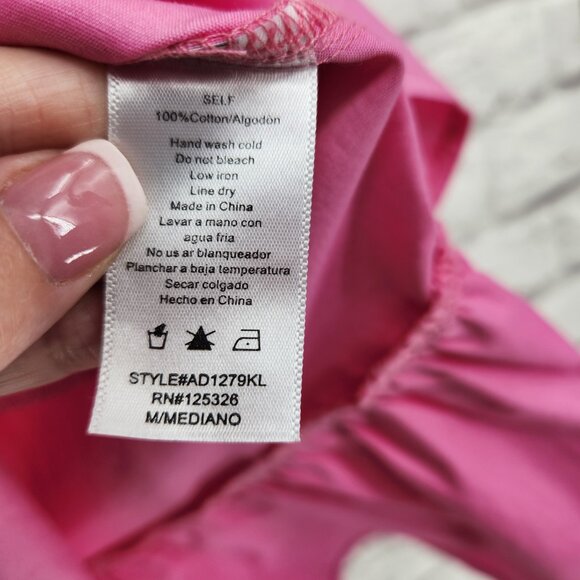 KARLIE Pink Poplin Ruffle Tier Dress Cotton Size Medium - Picture 6 of 14